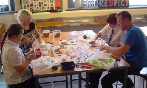 British Heart Foundation mosaic with parents and children of Endeavour HIgh School, Hull