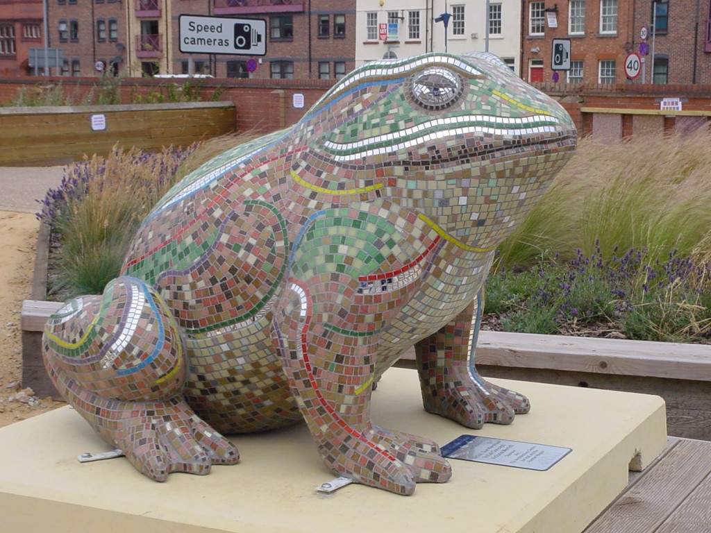Look out for mosaic toad (commissioned by the Architecture Research Centre) in Hull's Museum Quarter (Hull and East Riding Museum, 36 High Street, Hull HU1 1NQ) which formed part of the Larkin25 festival (www.larkin25.co.uk) celebrating the poet's poem 'Toads'. Created by Mosaic Artist. Sue Kershaw